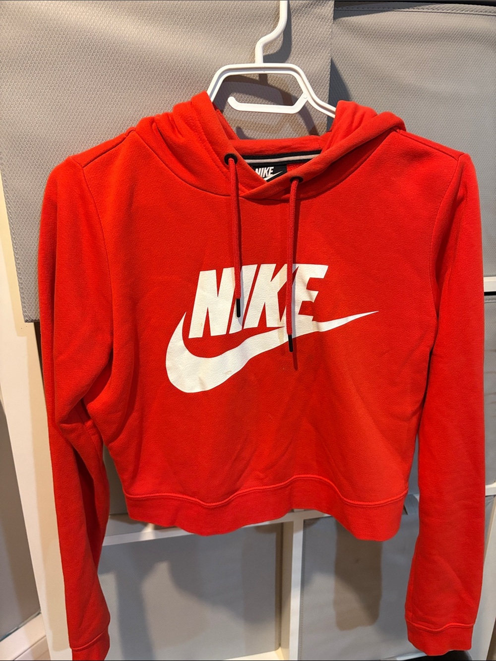 Nike Women's Red Cropped Hoodie with White Swoosh
